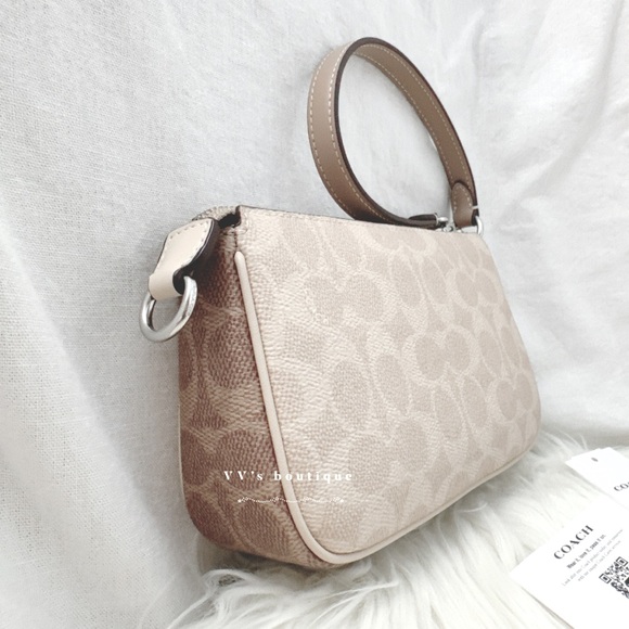 NWT Coach Nolita 19 In Blocked Signature Canvas Wristlet Silver Sand Taupe CY236 - Picture 7 of 11